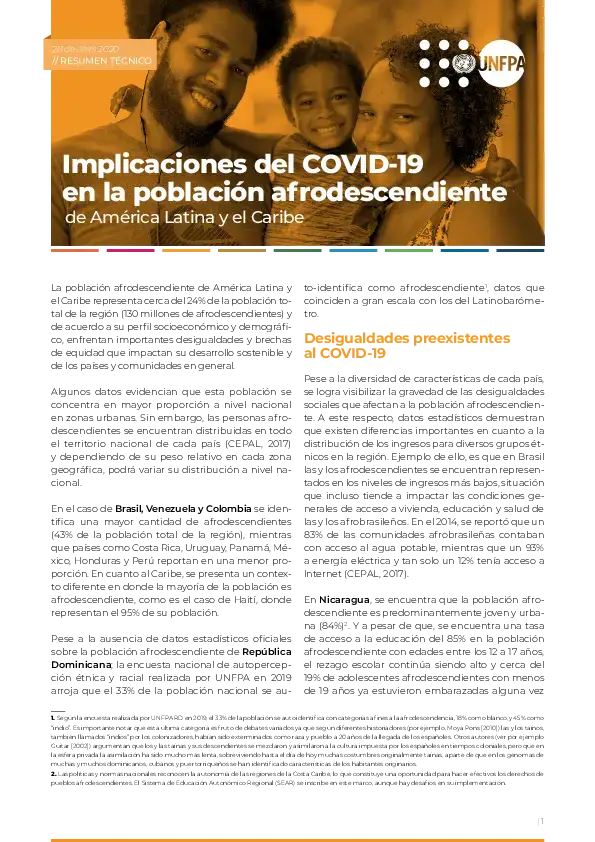 Implicaciones del COVID-19 en la población afrodescendiente de América Latina y el Caribe