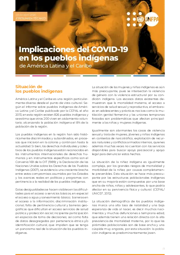 Implicaciones del COVID-19 en los pueblos indígenas de América Latina y el Caribe